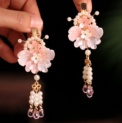 Kids Hair Clips Pink Hanfu Headwear Fairy Style Chinese Vintage Double Clip