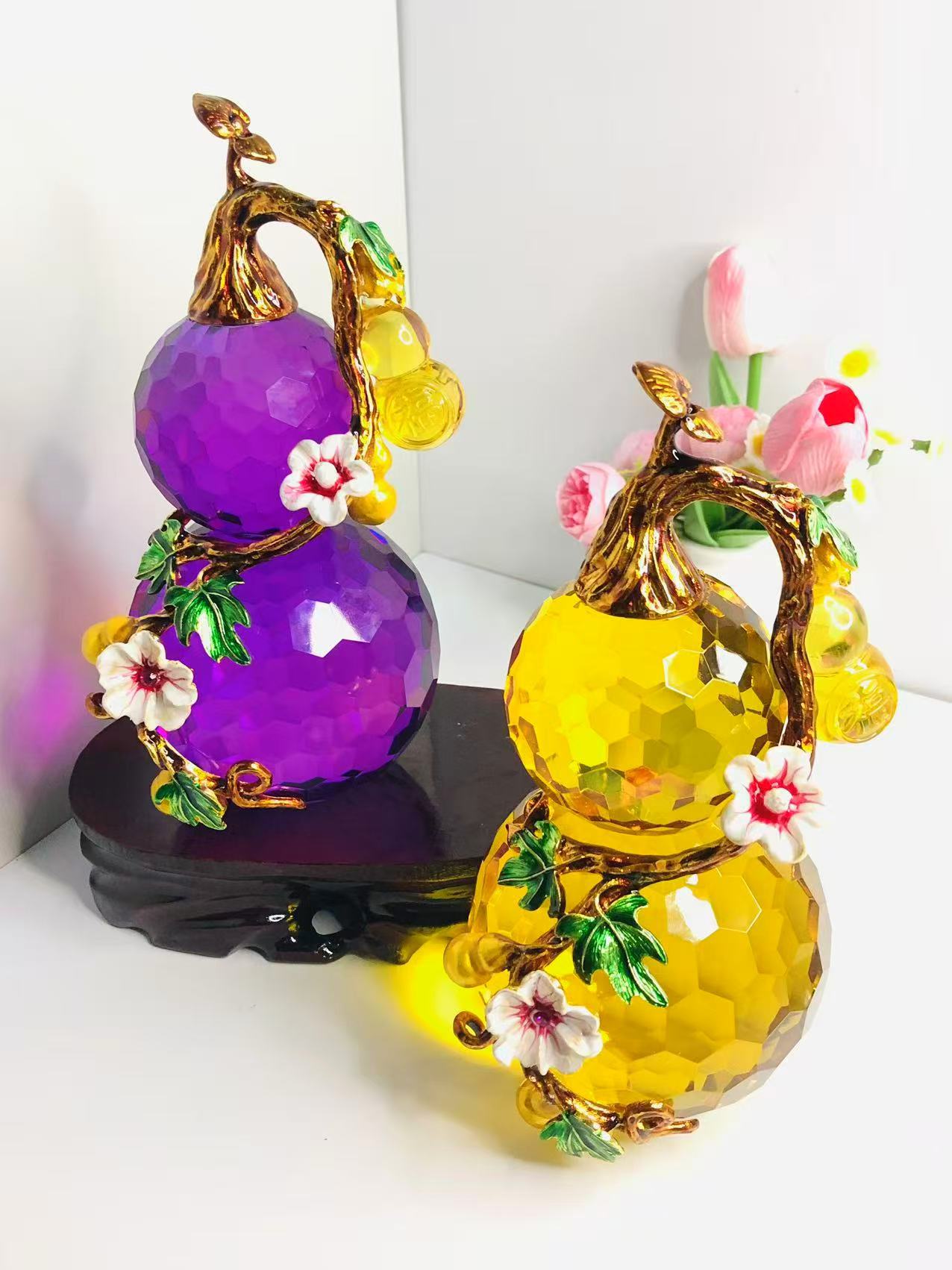 Five Blessings Amethyst Gourd Ornament — Wealth & Luck Home Gift