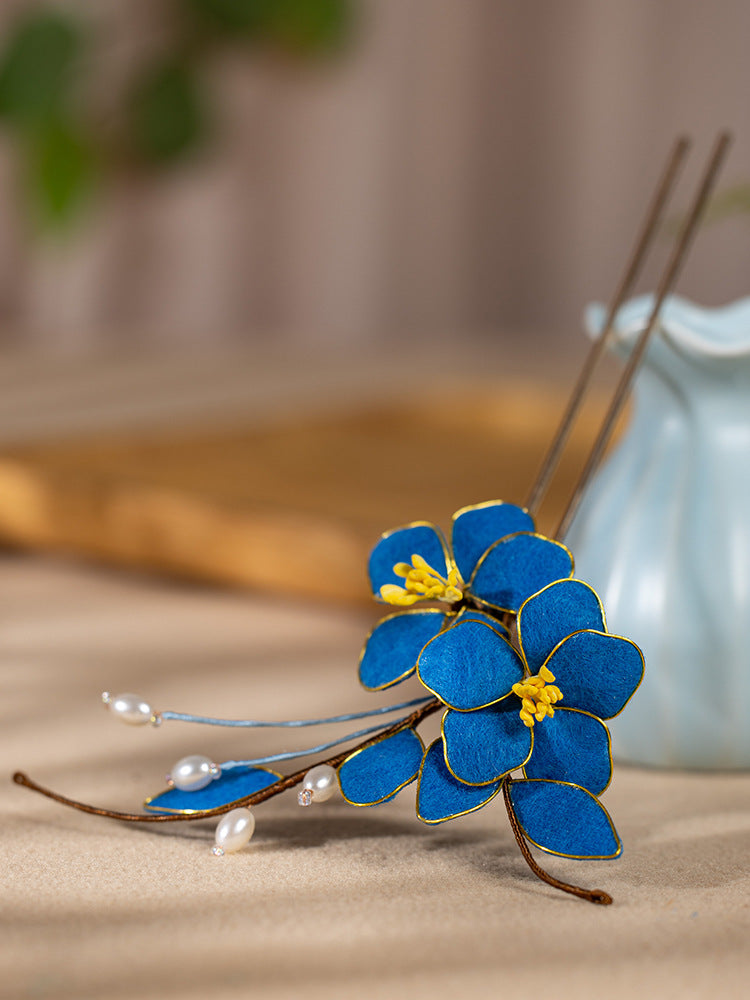 High End Blue Velvet Hairpin Hanfu Hair Accessory Hairpin for Women