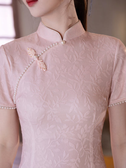 Retro Lace Qipao – Pink Elegant New Chinese Style Dress