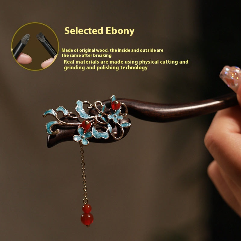 New Chinese Style Burnt Blue Sandalwood Hairpin Retro Handmade Hanfu Accessory