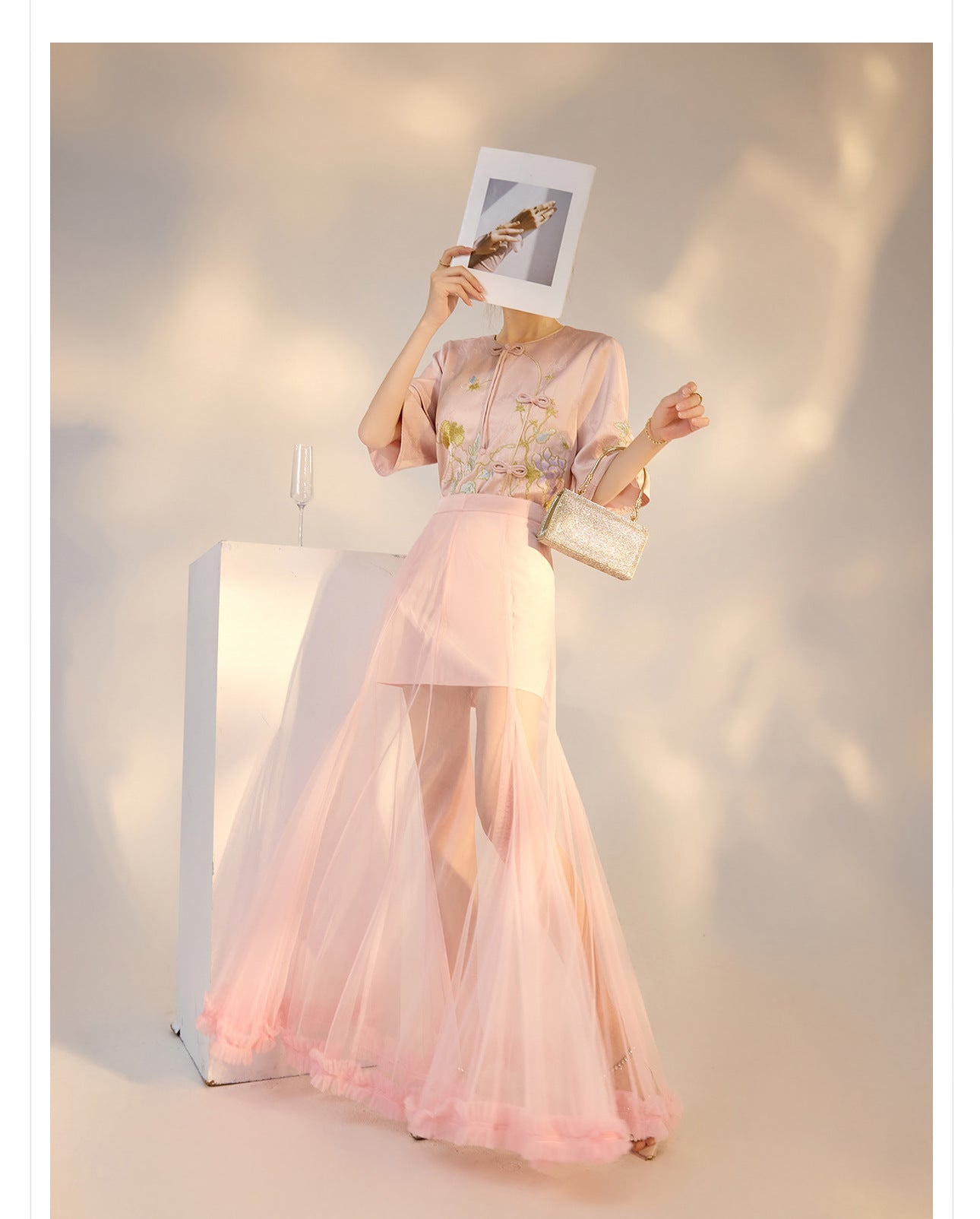 Summer New Chinese Style Embroidered Printed Top and Skirt Set