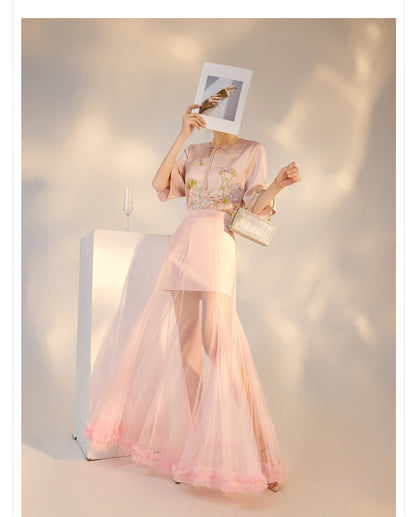 Summer New Chinese Style Embroidered Printed Top and Skirt Set