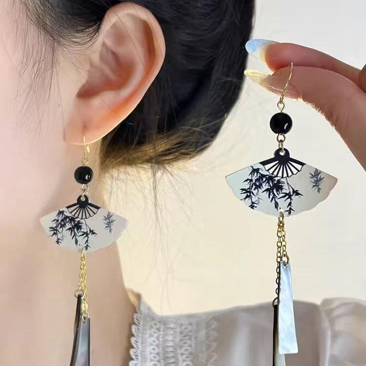 Ancient Style Fan Earrings | Elegant Chinese Niche Personality Jewelry for Women