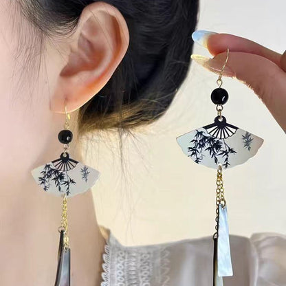 Ancient Style Fan Earrings | Elegant Chinese Niche Personality Jewelry for Women