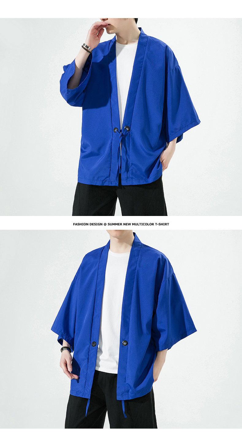 Summer Chinese Style Mens Hanfu Cardigan Taoist Robe Sun Protection