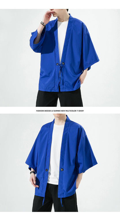 Summer Chinese Style Mens Hanfu Cardigan Taoist Robe Sun Protection