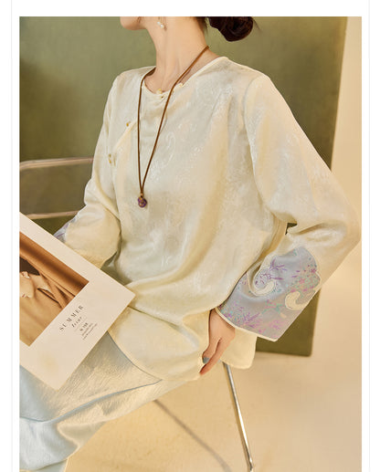 2025 New Chinese Style Elegant Jacquard Shirt | High-End Embroidered Button Top