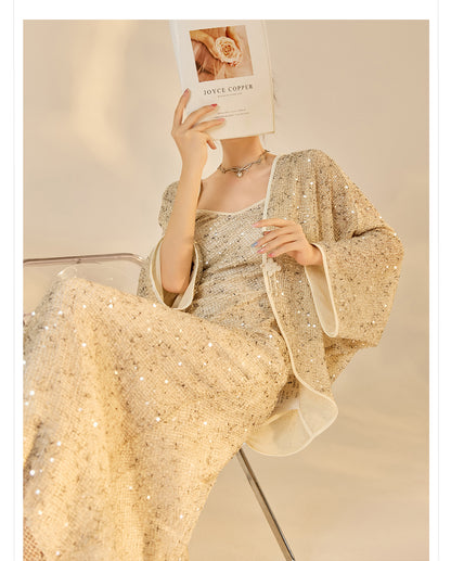 Autumn New Chinese Sequin Embroidered High-End Coat Dress Set