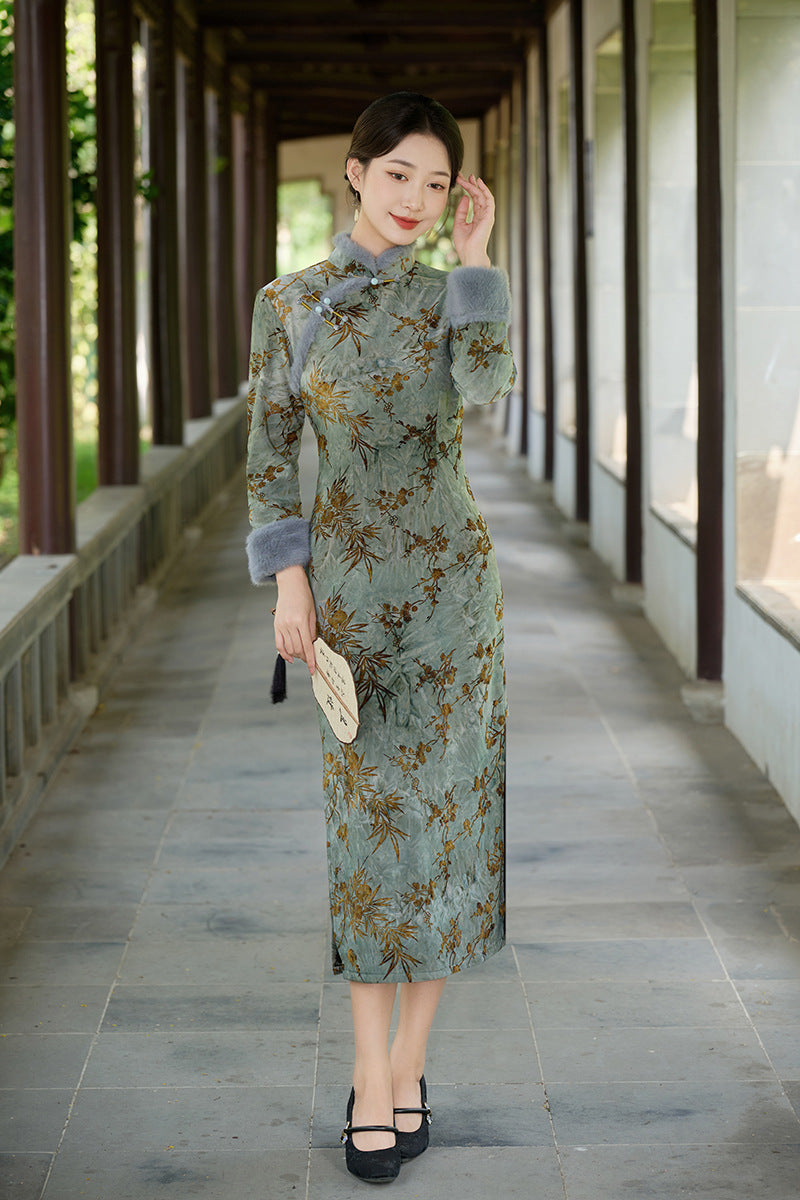 Old Shanghai Style Qipao – Elegant Autumn Winter Daily Wear