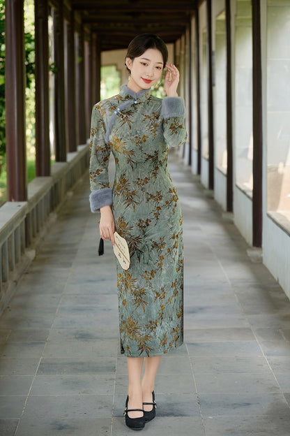 Old Shanghai Style Qipao – Elegant Autumn Winter Daily Wear