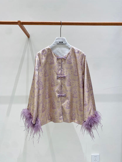 Stylish Satin Jacket with Unique Furry Sleeves