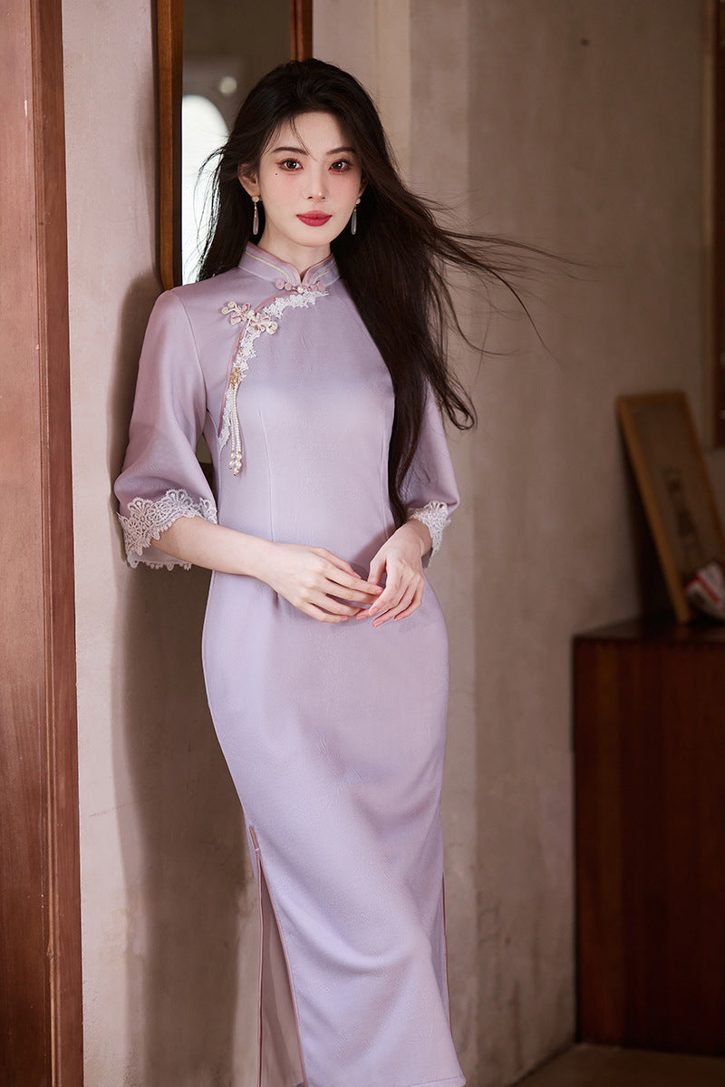 Purple Cheongsam 2025 – Elegant Young Chinese Style Autumn Dress