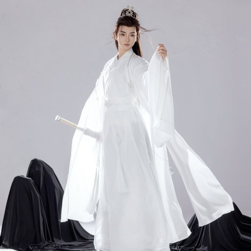 Elegant Gentleman Hanfu Mens Fairy Style Ancient Costume Large Sleeve Shirt