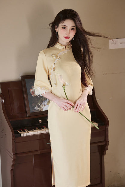 Purple Cheongsam 2025 – Elegant Young Chinese Style Autumn Dress