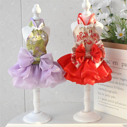 Chinese Style Pet Cheongsam Princess Style Tang Suit Dog Cat Dress Teddy Bichon Clothes