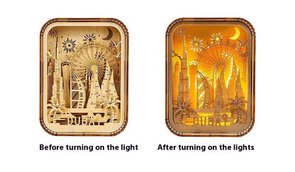 3D London City Wood Carving Lamp Night Light Mid-Autumn Gift