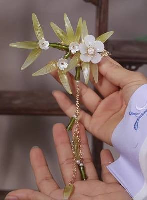 Orchid tassel headdress with side clips and new Chinese flower hairpins