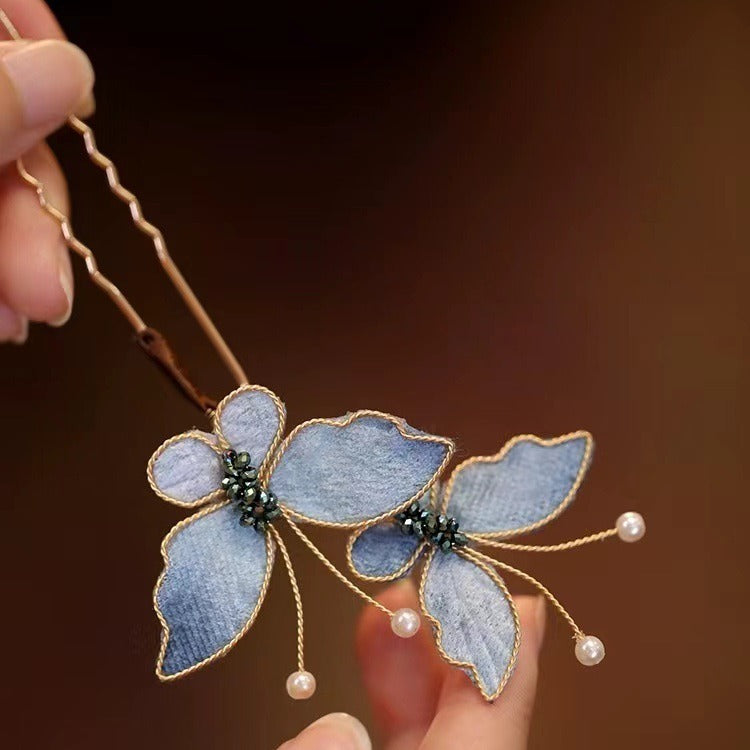 Light Luxury Blue Butterfly Hairpin Women Retro Chinese Style Updo Hairpin