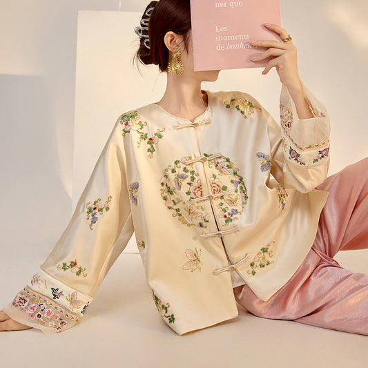 2026 Autumn New Chinese Style Printed Embroidered Acetate Coat for Women