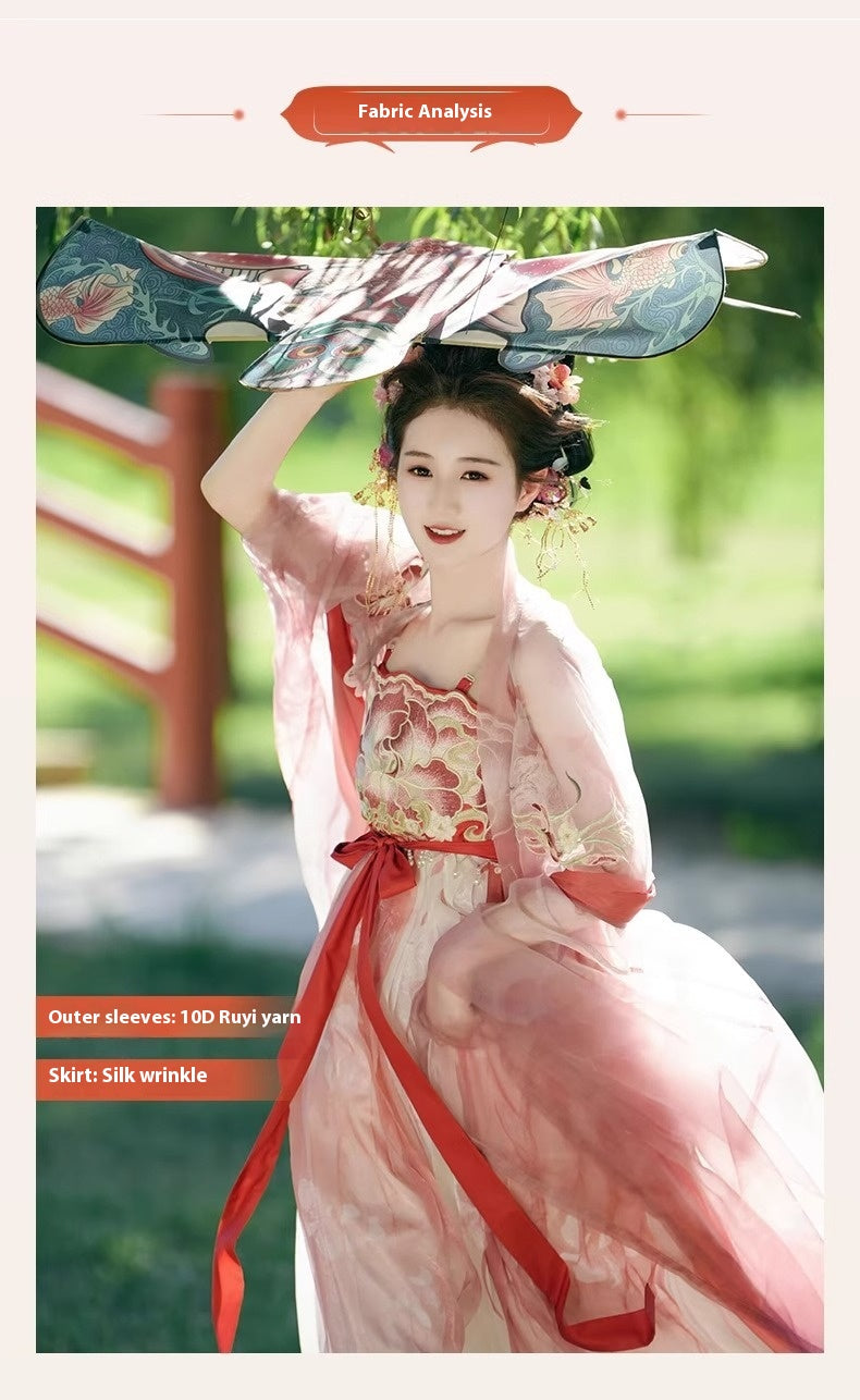 Fairy Hanfu Costume — Hibiscus Embroidered Shirt & Flowing Skirt Outfit