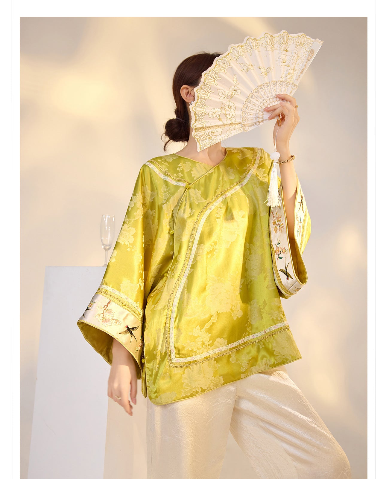 Elegant Yellow Jacquard Rayon Shirt New Chinese Style Top 2026