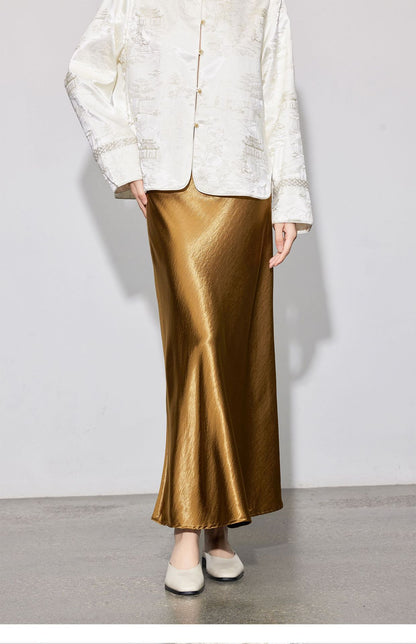 Elegant Satin Midi Mermaid Skirt, Slimming Design