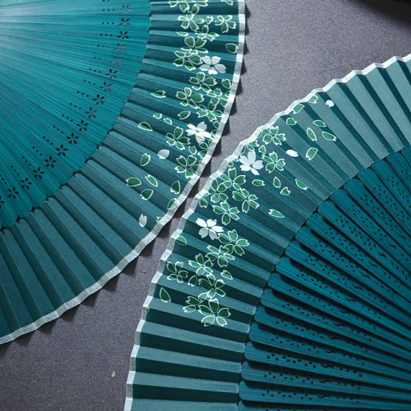 Handheld Green Folding Fan — Chinese Hanfu National Style Summer Fan
