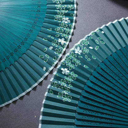 Handheld Green Folding Fan — Chinese Hanfu National Style Summer Fan