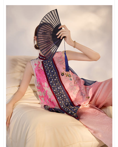 2026 New Chinese Embroidered Colorblock Mulberry Silk Vest Top