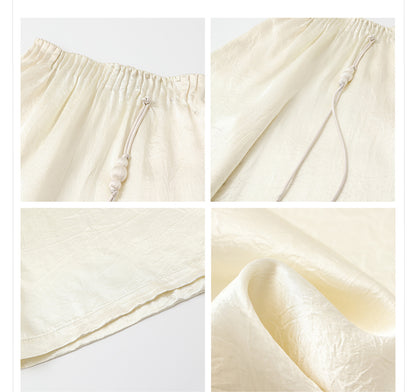 New Chinese Style High-Waist Wide-Leg Acetate Pants for Women