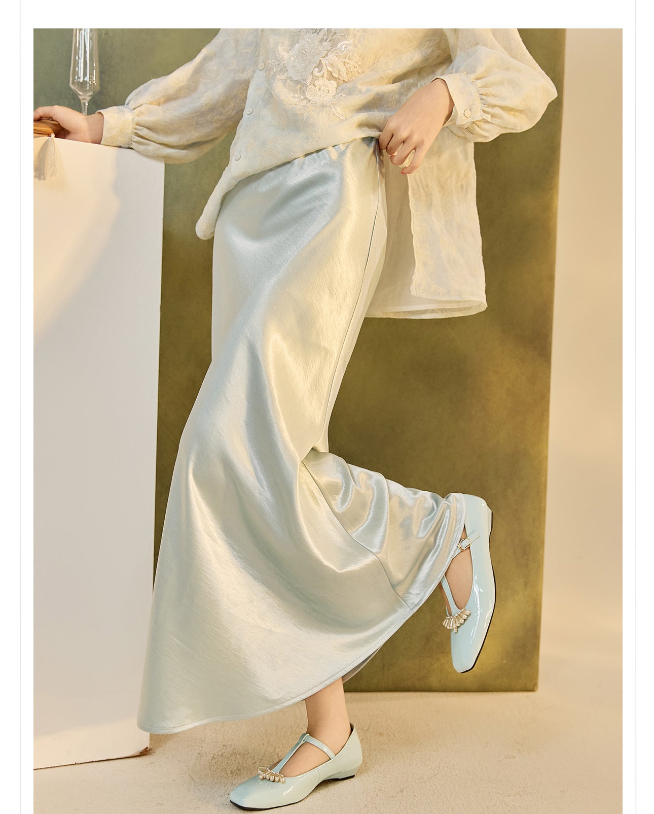 Autumn Button-Up Stand Collar National Style Top & Skirt Set