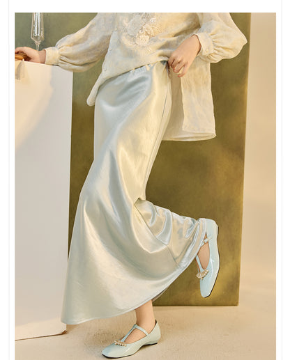 Autumn Button-Up Stand Collar National Style Top & Skirt Set