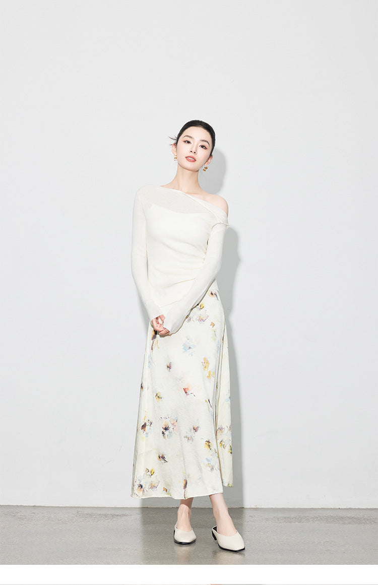 Chic Printed Midi Skirt, Side Slit Design for Women