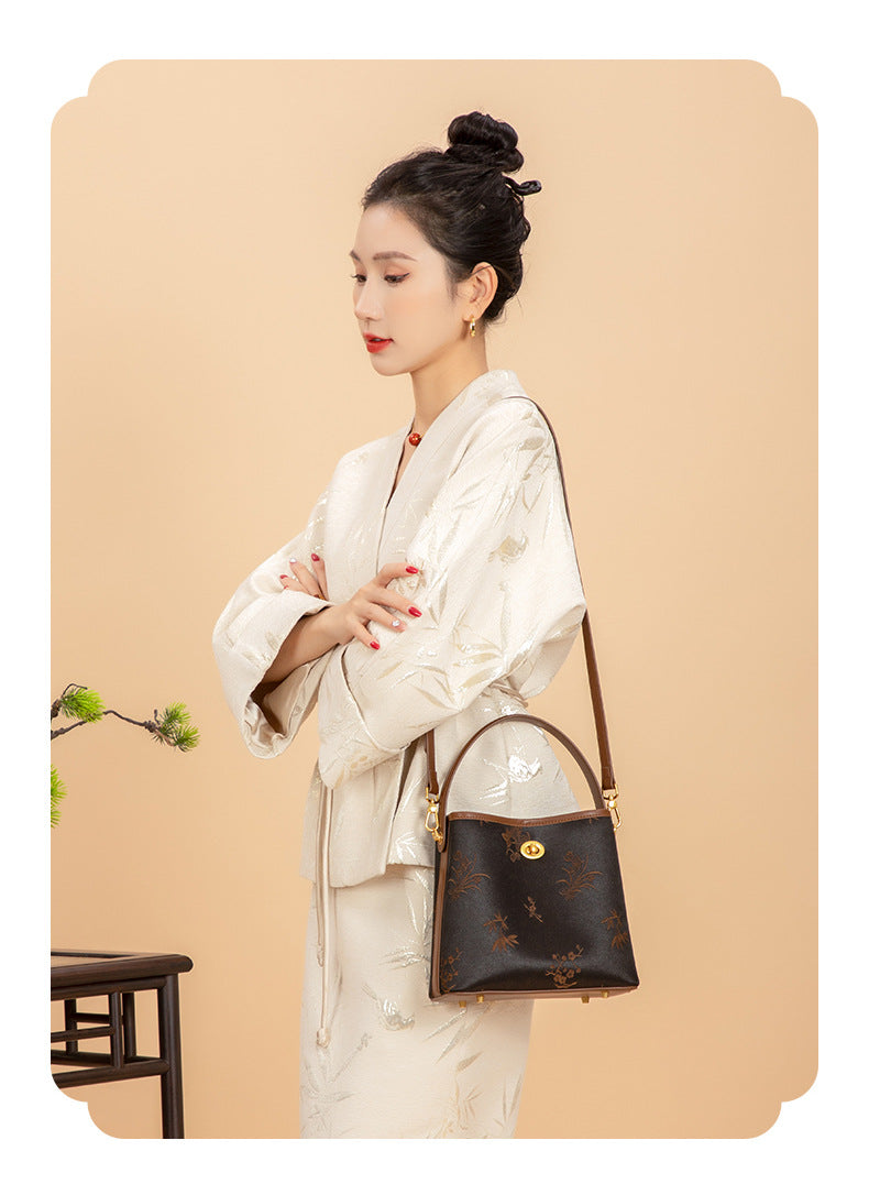 Vintage Xiangyun Silk Handbag — Real Mulberry Silk Bucket Bag for Women