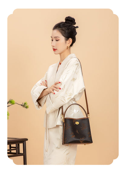 Vintage Xiangyun Silk Handbag — Real Mulberry Silk Bucket Bag for Women