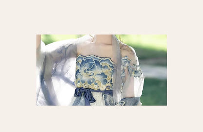 Fairy Hanfu Costume — Hibiscus Embroidered Shirt & Flowing Skirt Outfit