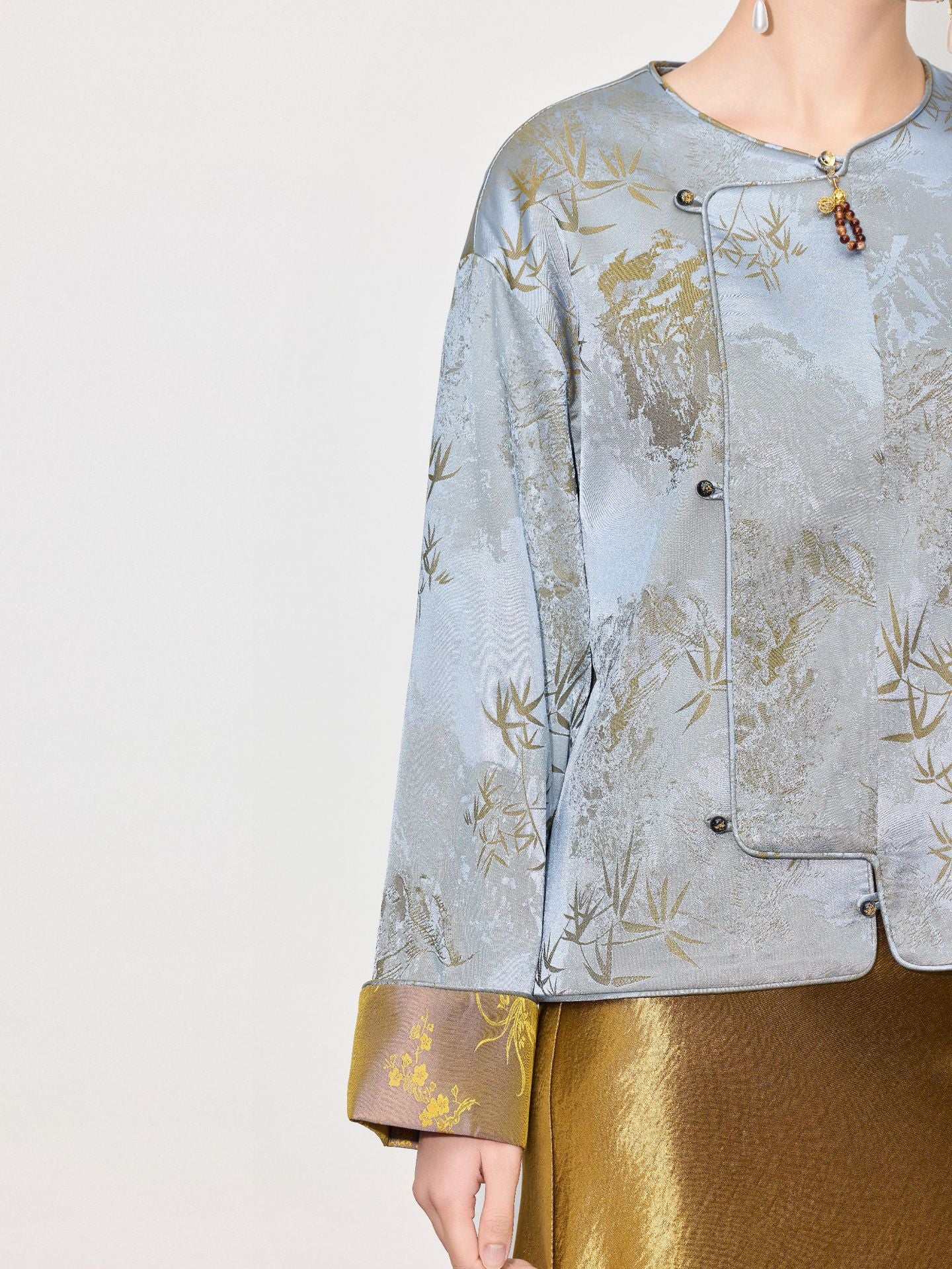 High-End Elegant Jacquard Long Sleeve Top