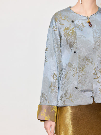 High-End Elegant Jacquard Long Sleeve Top