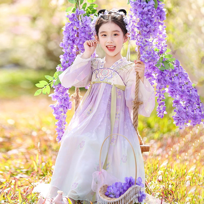 Girls Spring Hanfu — Purple Fairy Ruqun Dress for Children Cosplay