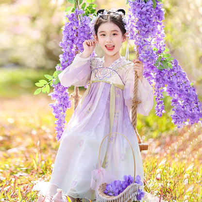 Girls Spring Hanfu — Purple Fairy Ruqun Dress for Children Cosplay