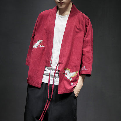 Mens Chinese Hanfu Taoist Robe Retro Kimono Jacket Trendy Top