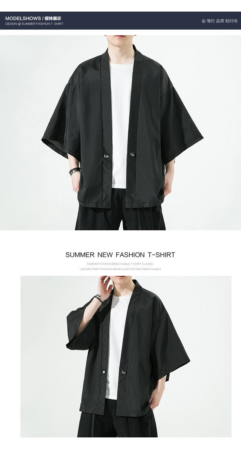Summer Chinese Style Mens Hanfu Cardigan Taoist Robe Sun Protection