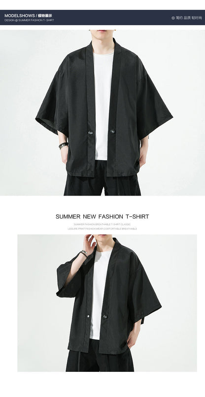 Summer Chinese Style Mens Hanfu Cardigan Taoist Robe Sun Protection