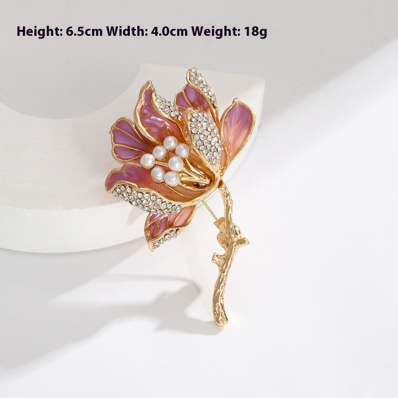 Handmade Enamel Peony Brooch — Luxury Chinese Style Cheongsam Pin