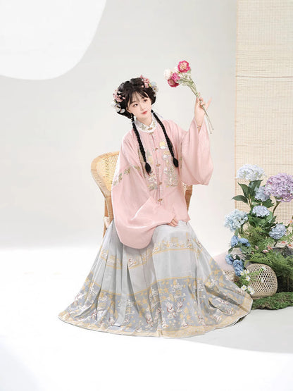 Trees of Sea Ming Hanfu Set Adult Stand Collar Embroidered Pipa Sleeve Horse Face Skirt