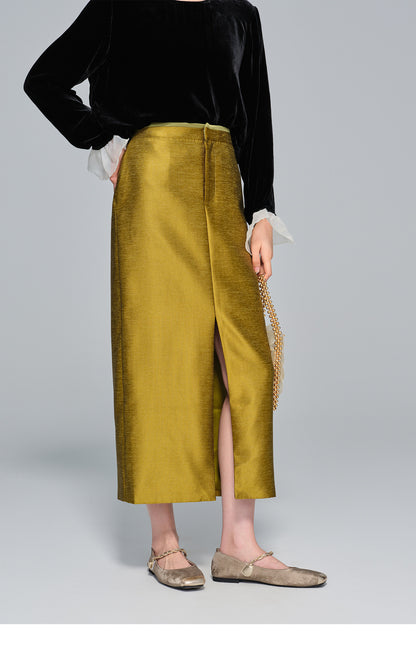 Slimming High-Waist Midi Skirt with Side Split for Women