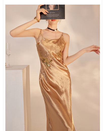 Elegant National Style Sequin Strap Dress | High-End Acetate Bodycon