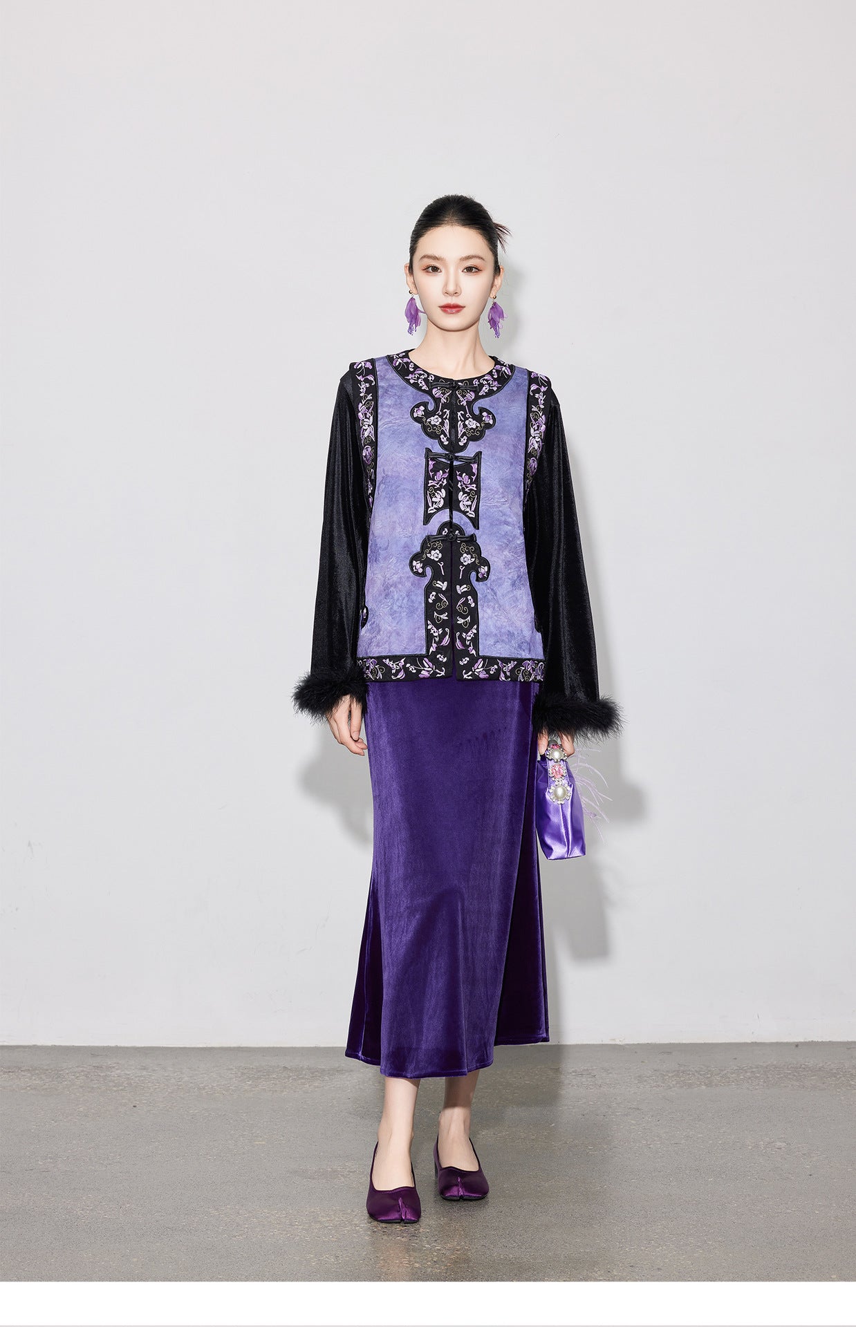 Chic Vintage High-Waist Velvet Long Skirt