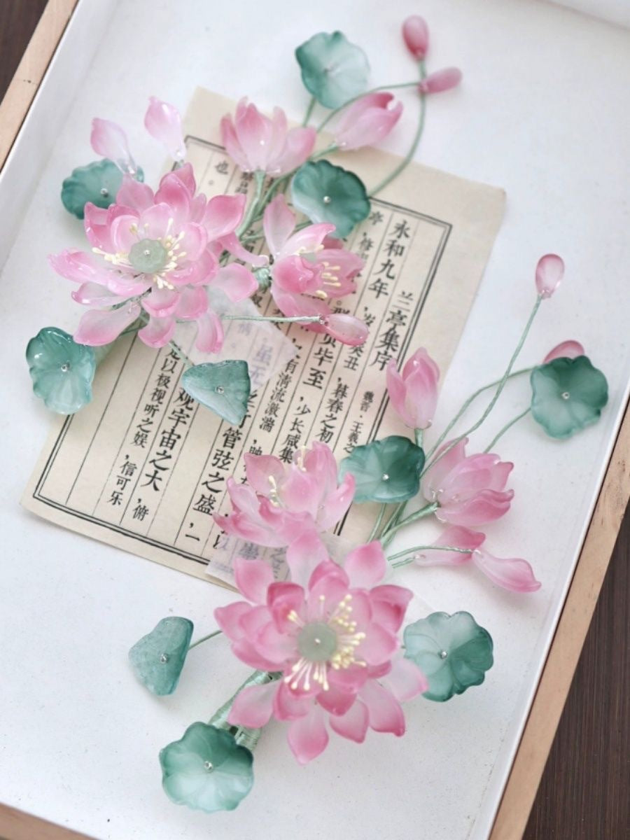 Lotus Flower Hair Clips New Chinese Style Hanfu Cheongsam Accessories